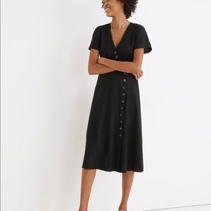 Madewell linen blend button wrap midi dress black size 6 EUC
